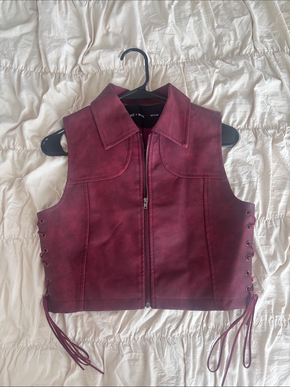 silence + noise Burgundy Faux Leather Lace-Up Vest